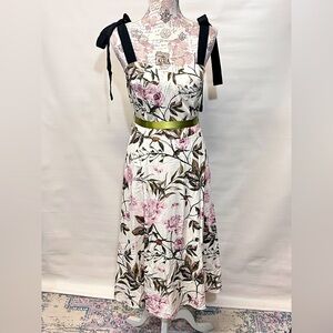 KAIMILAN Cream green multi floral print fit & flare midi dress size 10